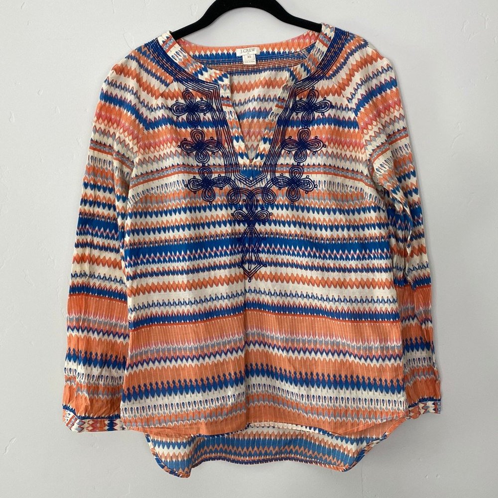 Peasant Top Striped V Neck High Low Tunic Size XS